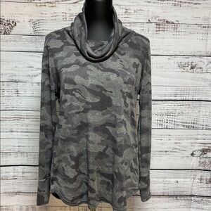 Gray Camouflage Cowl Neck Top